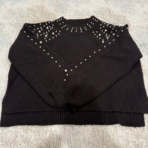 Francesca's Black Sweater with Pearl Details